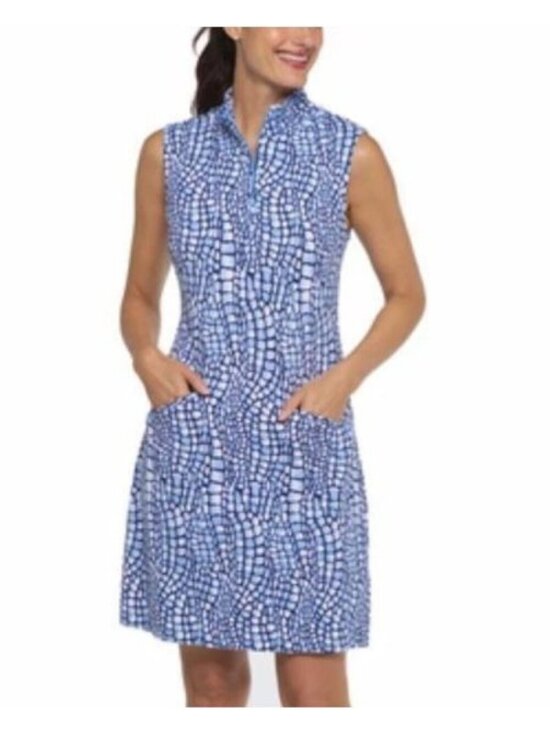 IBKUL Dresses & Skirts - IBKUL 50 UPF Golf Tennis Dress size 8 Reptile Print Blue/White Pockets, Wicking
